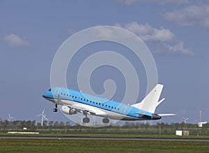 Passenger plane taking off from the runway, Schiphol, Amsterdam, The Netherlands