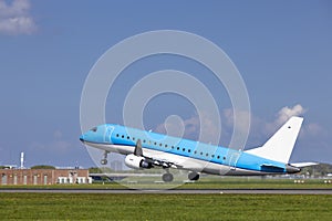 Passenger plane taking off from the runway, Schiphol, Amsterdam, The Netherlands