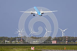 Passenger plane taking off from the runway, Schiphol, Amsterdam, The Netherlands