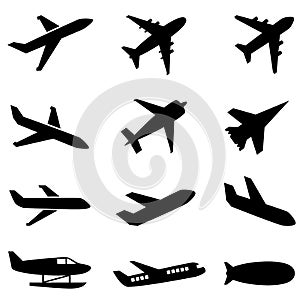 Passenger planes and other airplane icon