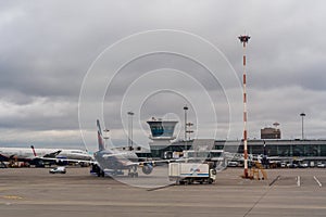 Passenger planes on the parking at the Moscow Sheremetyevo Airport