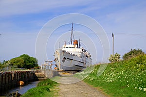 Passenger ship in dry dock