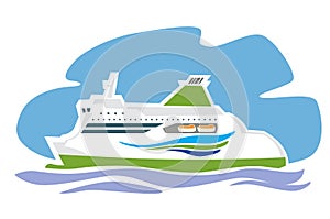 Passenger ship. Ferry ship. Cargo and passengers carrier. Sea transportation.