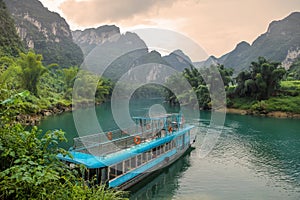 Passenger ship in Hechi Small Three Gorges,Guangxi,China