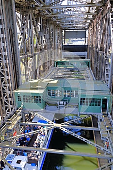 A passenger ship passes the ship lift in Niederfinow, Germany