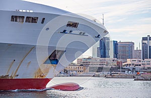 Passenger ship in the port and its keel Genoa, Italy.