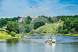 Passenger ship on the river Elbe in Dresden, Germany