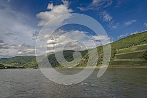 Passenger ship on the river Rhine in Hessen, Germany.