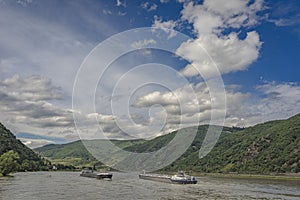 Passenger ship on the river Rhine in Hessen, Germany.