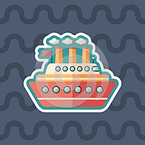 Passenger ship sticker flat icon with color background.