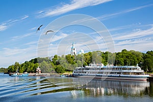 Passenger tourist ship standing at the pier on island of Valaam