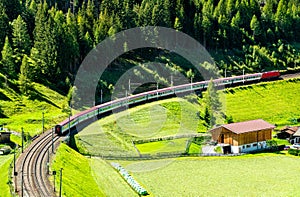 Passenger train at the Brenner Railway in Austria