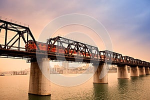 Passenger train on the bridge