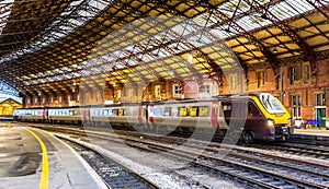 Passenger train at Bristol Temple Meads Station, England