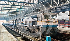 Passenger train at Chhatrapati Shivaji Maharaj Terminus in Mumbai photo