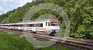 Passenger train running at high speed