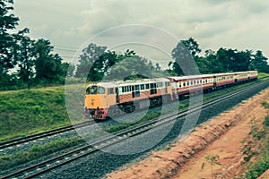 Passenger train running on the railway