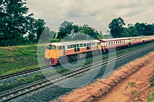 Passenger train running on the railway
