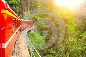 Passenger train at sunset.