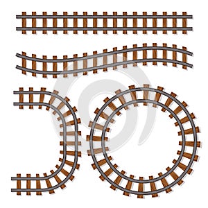 Passenger train vector rail tracks brush, railway line or railroad elements isolated on white background