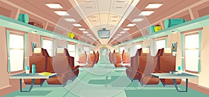 Passenger train wagon interior cartoon vector