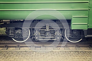 Passenger train wheels close up