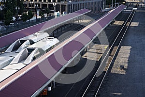 Passenger trains on the train station platform in Portland