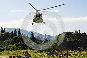 Passenger transport cargo helicopter flies