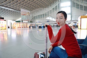 Passenger traveler woman in Train station