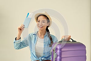 Passenger traveling abroad to travel on weekends getaway. Air flight journey concept photo