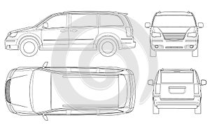 Passenger Van or Minivan Car vector template on white background. Compact crossover, SUV, 5-door minivan car. Car line.