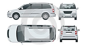 Passenger Van or Minivan Car vector template on white background. Compact crossover, SUV, 5-door minivan car. View front