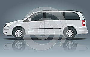 Passenger Van or Minivan Car vector template on white background. Compact crossover, SUV, 5-door minivan car. View side