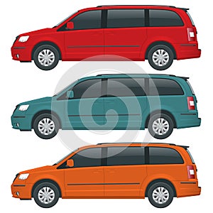 Passenger Van or Minivan Car vector template on white background. Compact crossover, SUV, 5-door minivan car. View side