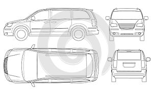 Passenger Van or Minivan Car vector template on white background. Compact crossover, SUV, 5-door minivan car. Car line. photo