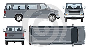 Passenger Van Vector Template Side, Front, Back Top View