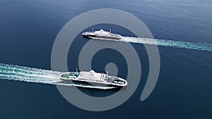 Passenger and vehicle ferry in Norwegian fjord