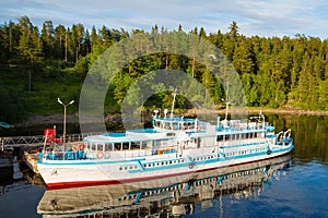 Passenger vessel is off the coast of the island of Valaam in the