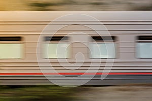 Passenger wagon of a high-speed train. Motion blur