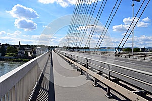 passenger way next tp ther road on suspension bridge RaiffeisenbrÃ¼cke