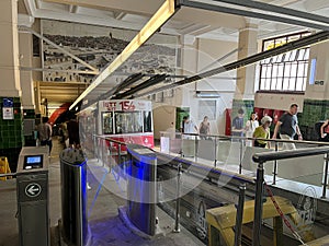 Passengers board in Karakoy-Sishane funicular train