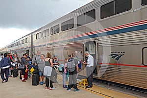 Passengers boarding an Amtrak train