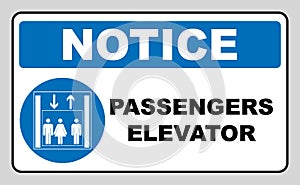 Passengers elevator sign. Lift icon. illustration isolated on white background. Blue mandatory symbol. Notice banner