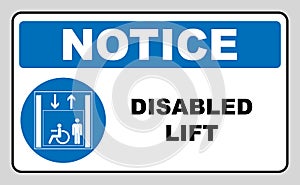 Passengers elevator sign. Lift icon. Vector illustration isolated on white background. Blue mandatory symbol. Notice banner