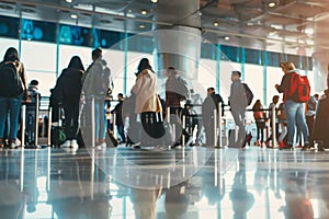 Passengers standing at airport boarding gate