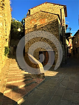 Passignano sul Trasimeno ancient town, Umbria region, Italy. Ancient secret path, plants and peace