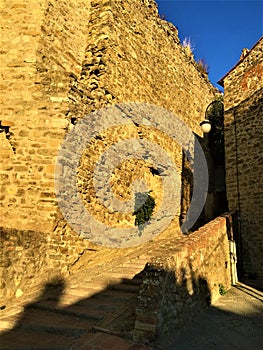 Passignano sul Trasimeno ancient town, Umbria region, Italy. Ancient secret path, plants and peace