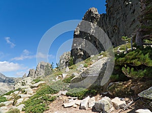 Passing in the col when hiking around the aiguilles de Bavella