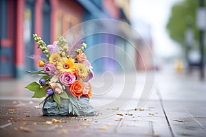 passing of a colorful posy at a quaint street corner