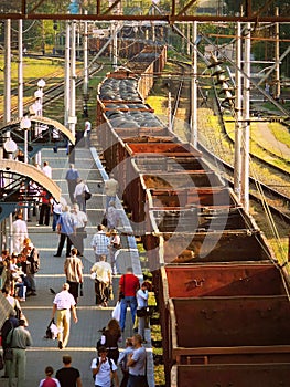 Passing freight train on an empty